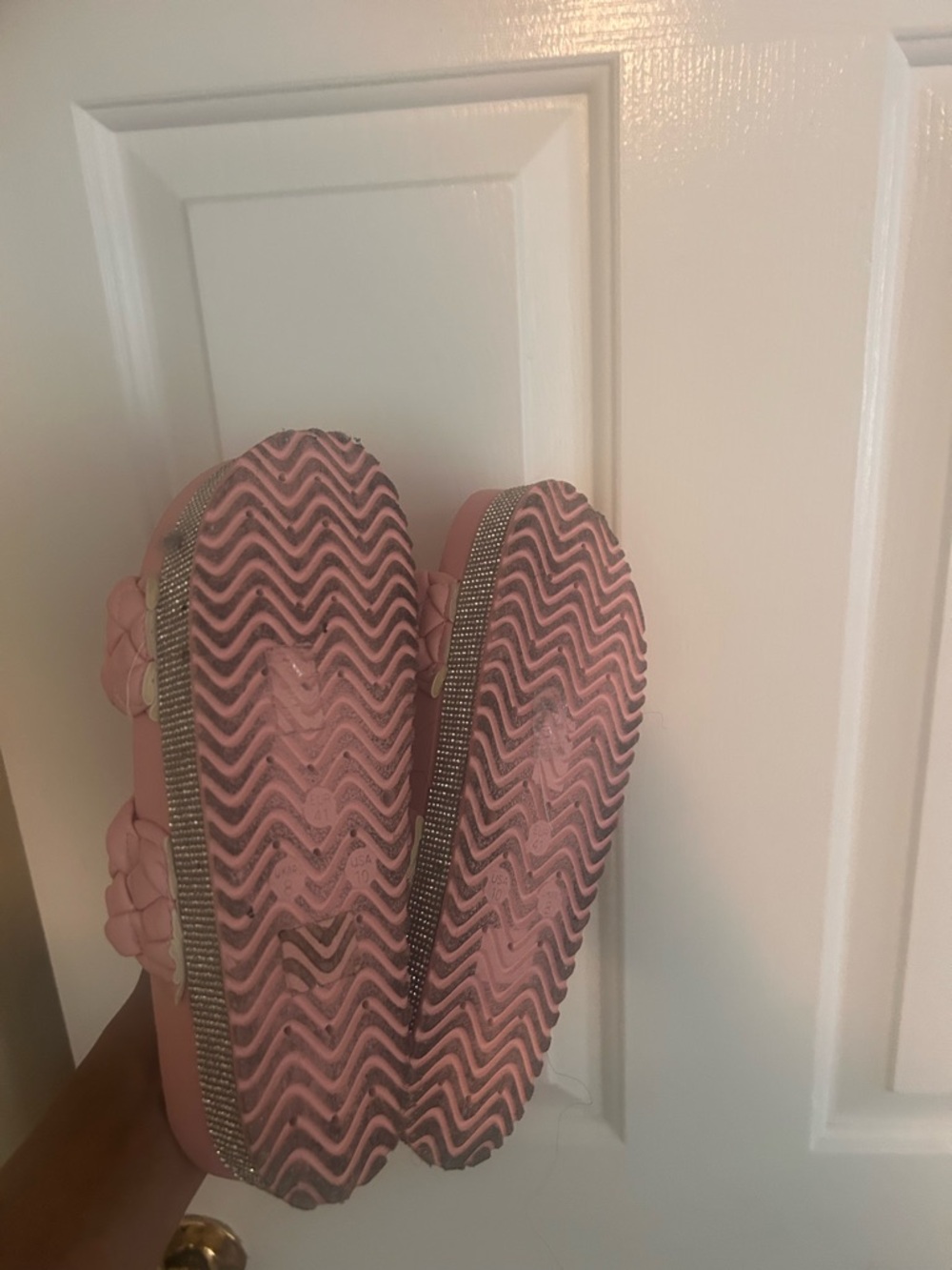 Pink Braided Platform Slide with Rhinestone Trim - Picture 3 of 4